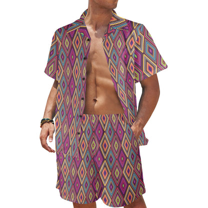 Southwestern Print Men's Beach Shirt and Shorts Set