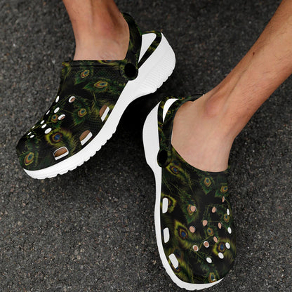 Peacock Feather Pattern Design Print Unisex Clogs Shoes