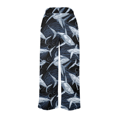 Shark Print Pattern Women's Wide Leg Lounge Pants