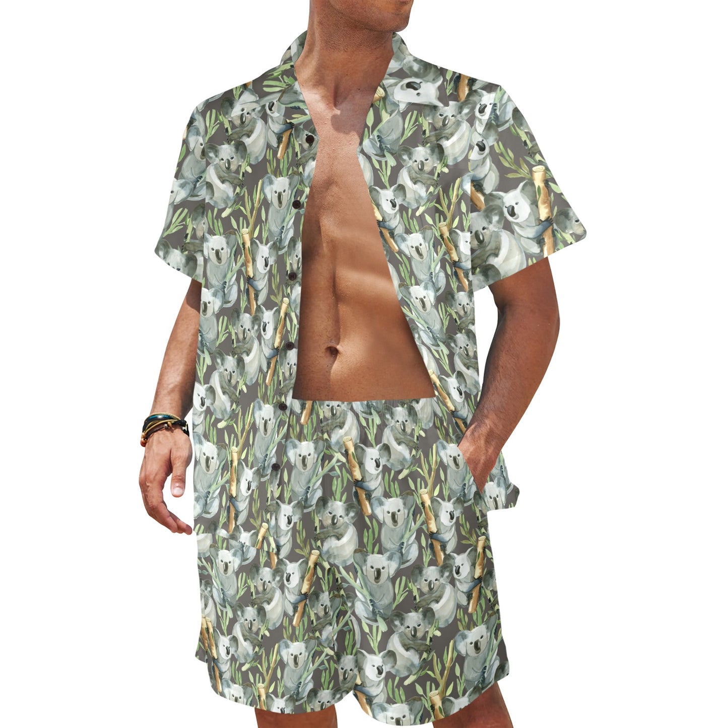Koala Pattern Design Print Men's Beach Shirt and Shorts Set