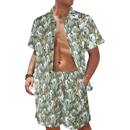 Koala Pattern Design Print Men's Beach Shirt and Shorts Set