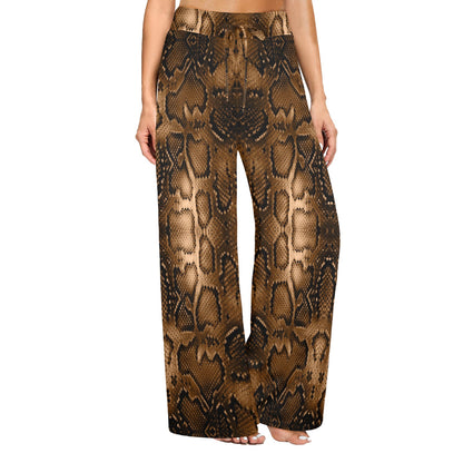 Snake Skin Brown Print Women's Wide Leg Lounge Pants