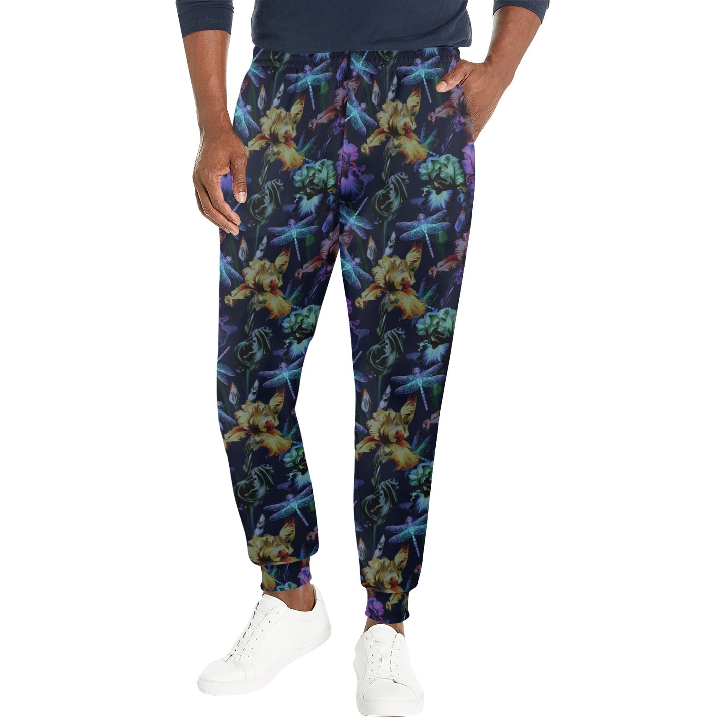 Dragonfly With Floral Print Pattern Men's Casual Track Pants