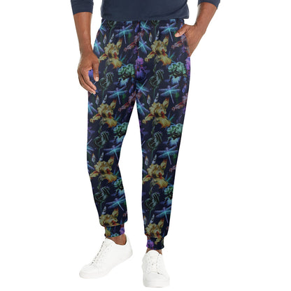 Dragonfly With Floral Print Pattern Men's Casual Track Pants