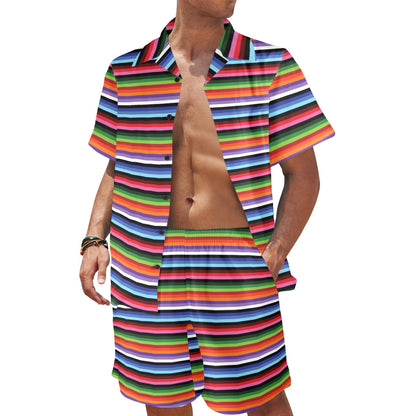 Serape Design Men's Beach Shirt and Shorts Set