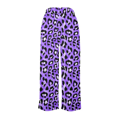 Leopard Purple Skin Print Women's Wide Leg Lounge Pants