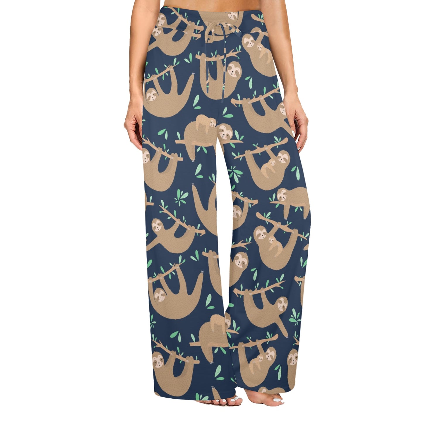 Sloth Print Design LKS307 Women's Wide Leg Lounge Pants
