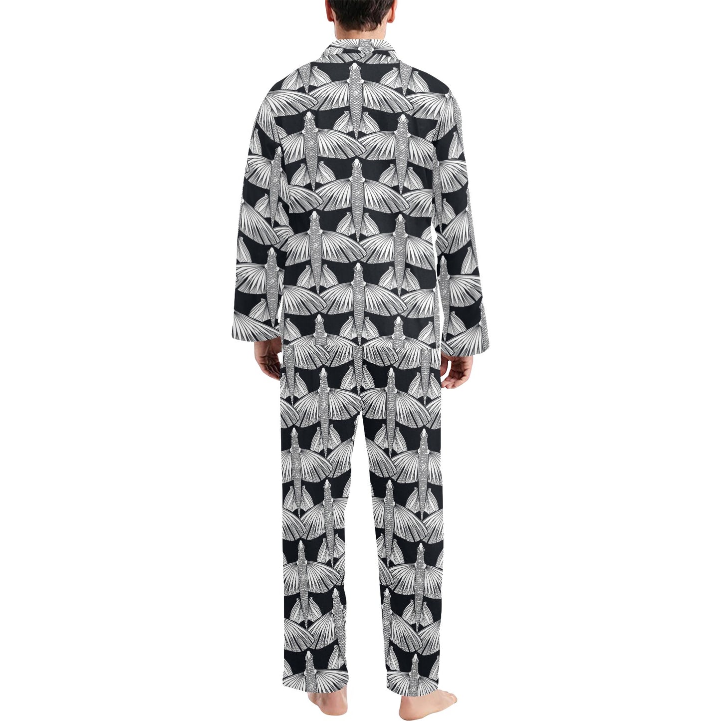 Flying Fish Pattern Print Design 03 Men's Long Pajama Set