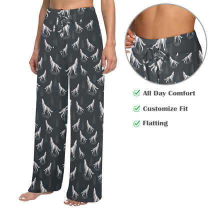 Wolf Print Design LKS303 Women's Wide Leg Lounge Pants