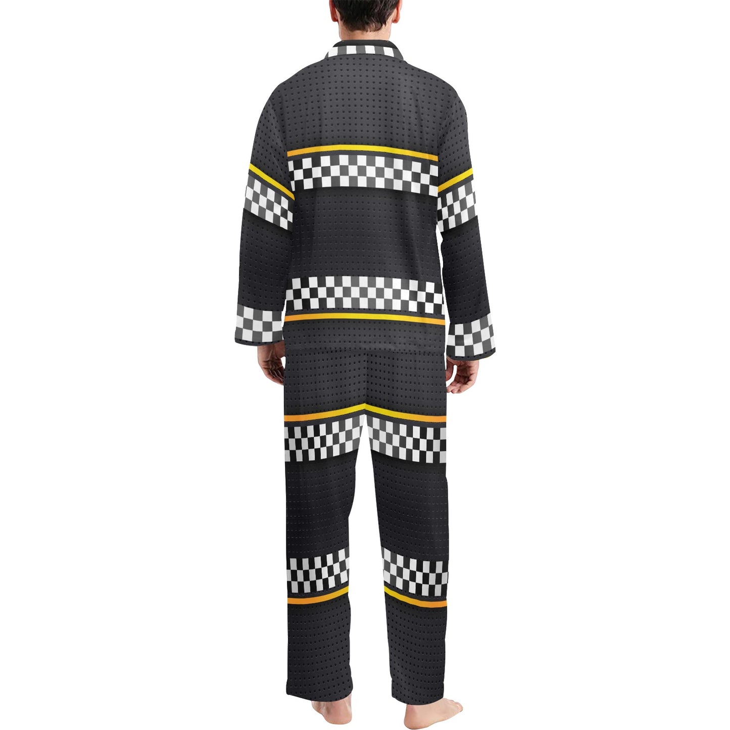 Checkered Flag Yellow Line Style Men's Long Pajama Set