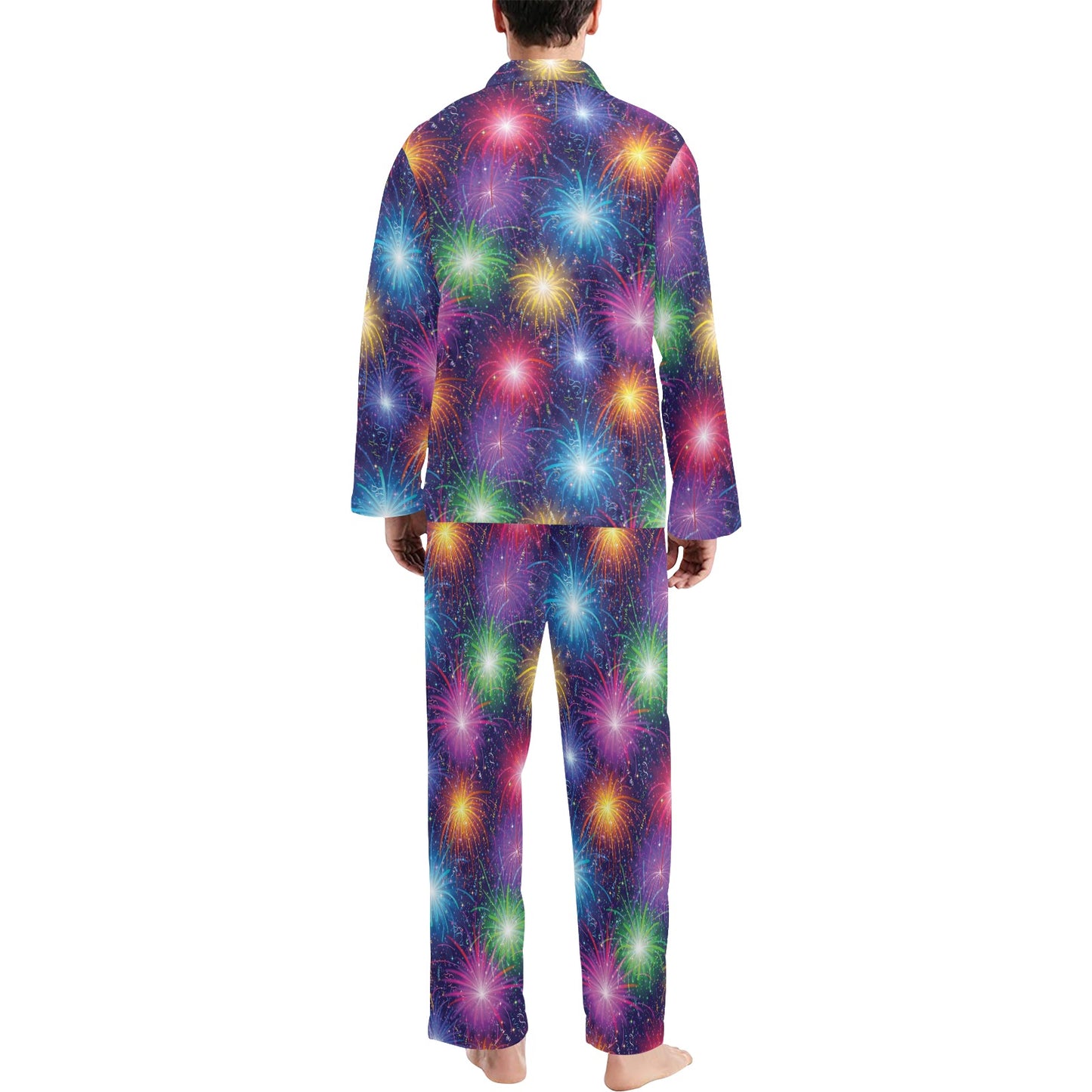 Firework Colorful Print Design LKS301 Men's Long Pajama Set