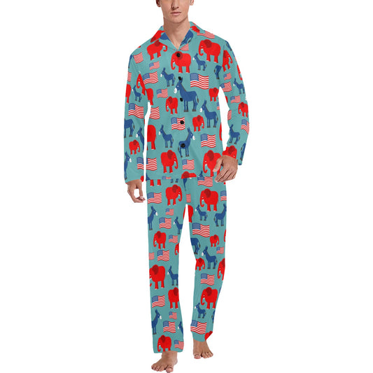 Donkey Red Elephant Pattern Print Design 03 Men's Long Pajama Set