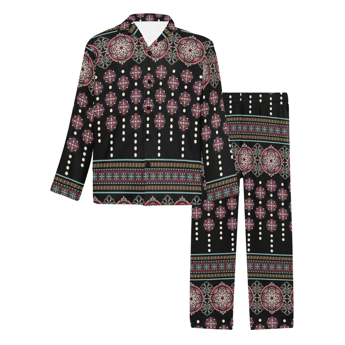Ethnic Dot Style Print Pattern Men's Long Pajama Set