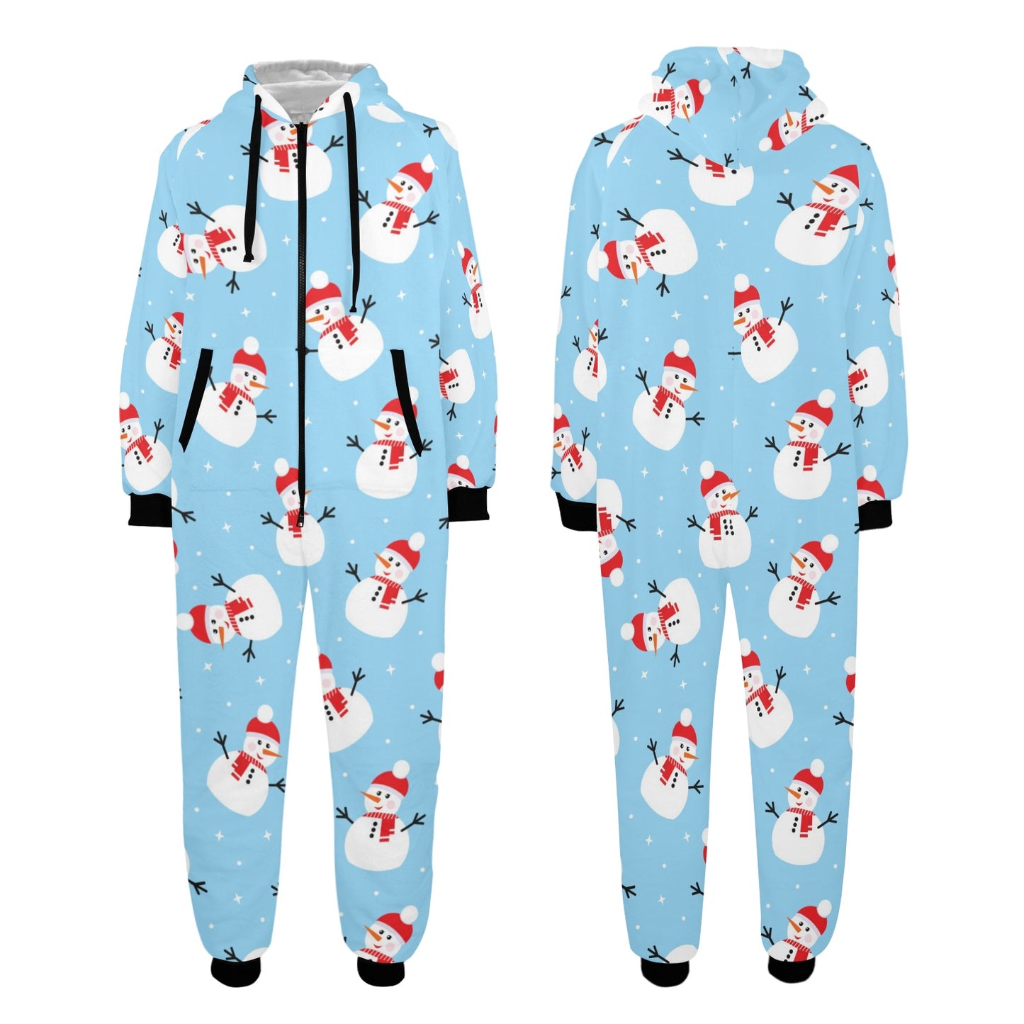 Snowman Print Design LKS305 Hooded Fleece Onesie Pajama Jumpsuit