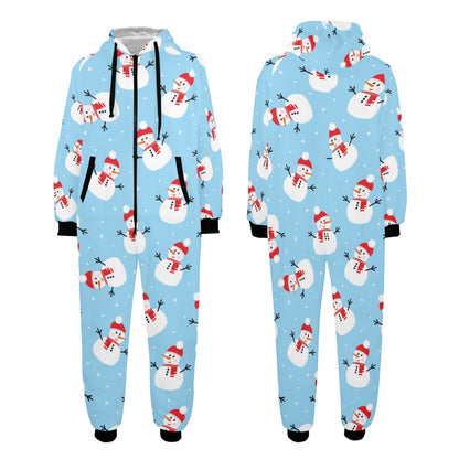 Snowman Print Design LKS305 Hooded Fleece Onesie Pajama Jumpsuit
