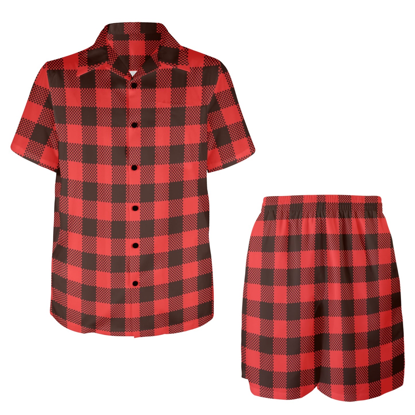 Buffalo check Red Pattern Print Design 05 Men's Beach Shirt and Shorts Set