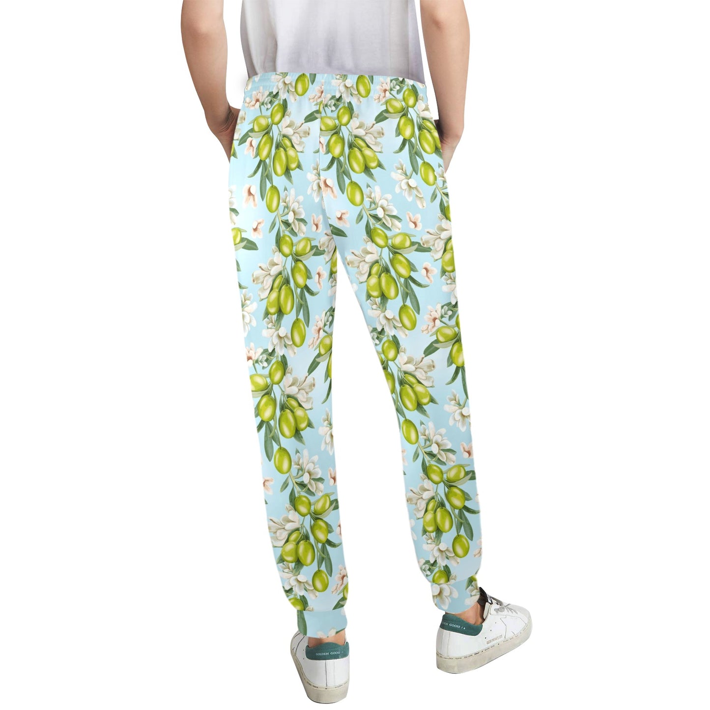 Elegant Olive Floral Print Women's Casual Track Pants