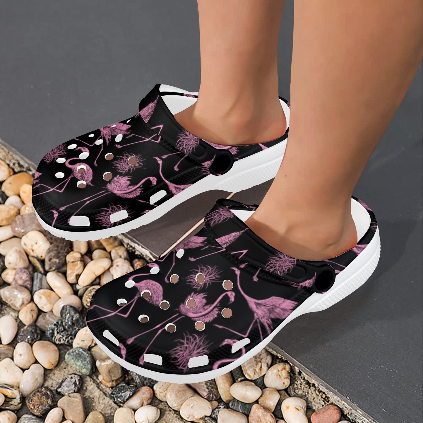 Flamingo Pink Print Pattern Unisex Clogs Shoes