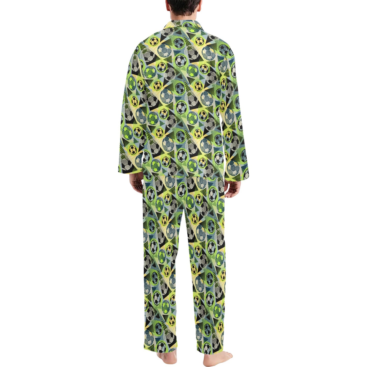 Soccer Ball Themed Print Pattern Men's Long Pajama Set