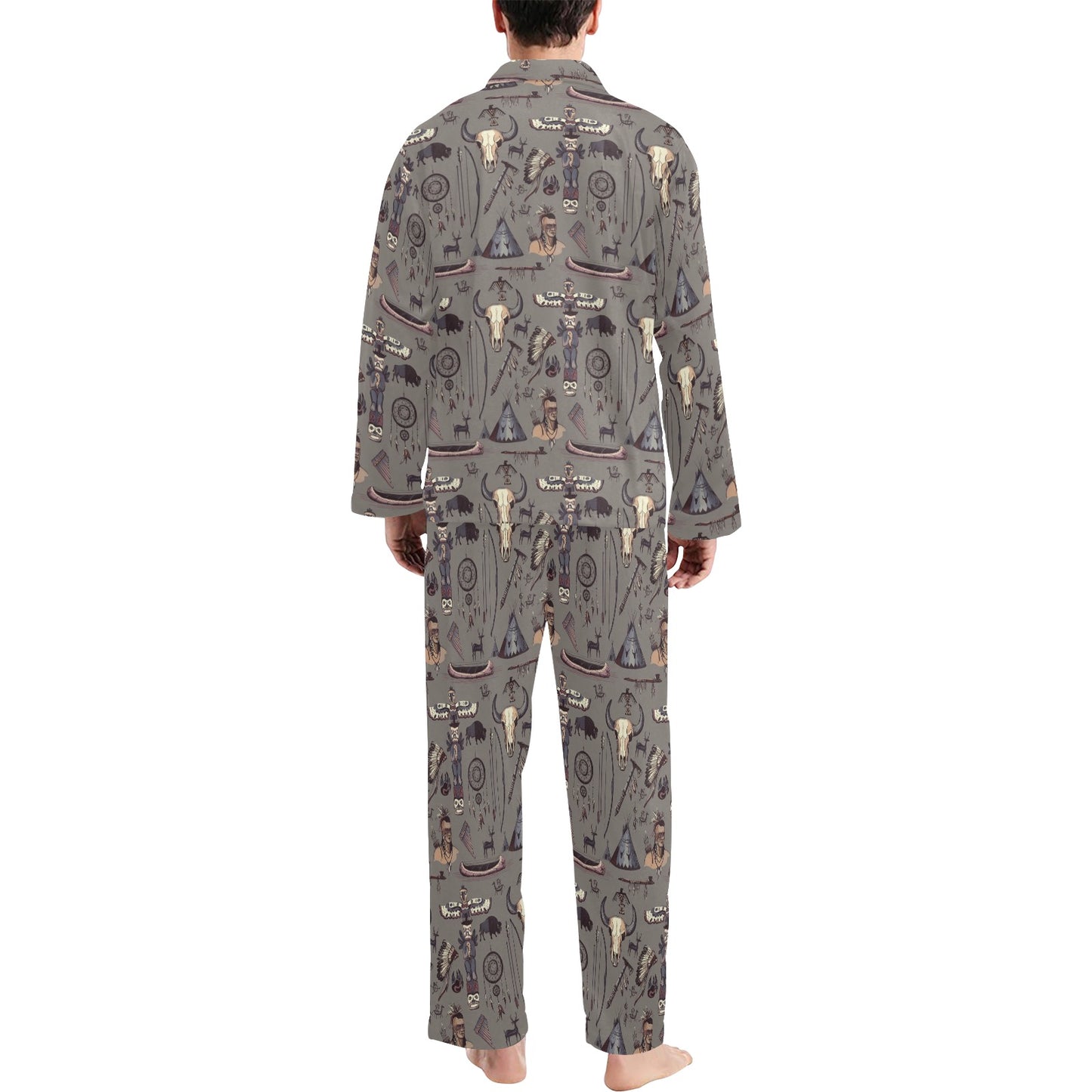 Native Indian life Design Print Men's Long Pajama Set