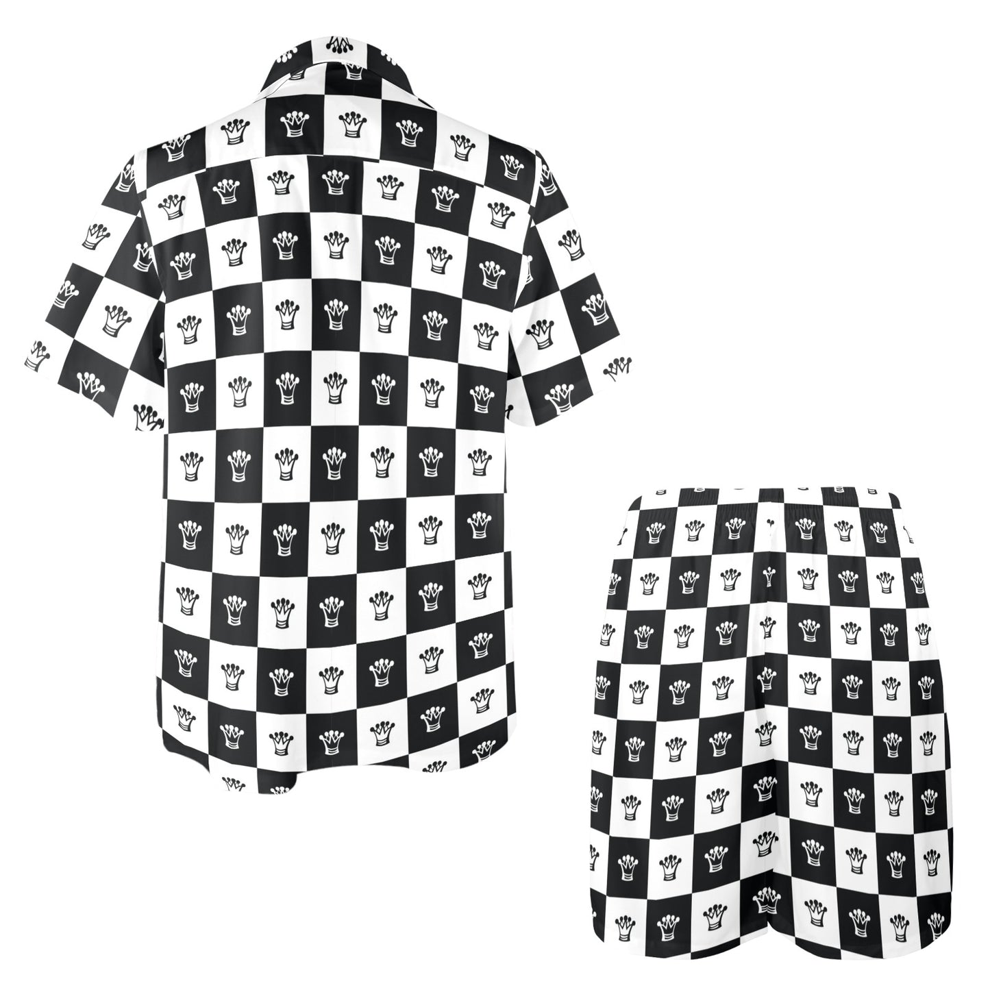 Checkered Flag Crown Pattern Men's Beach Shirt and Shorts Set