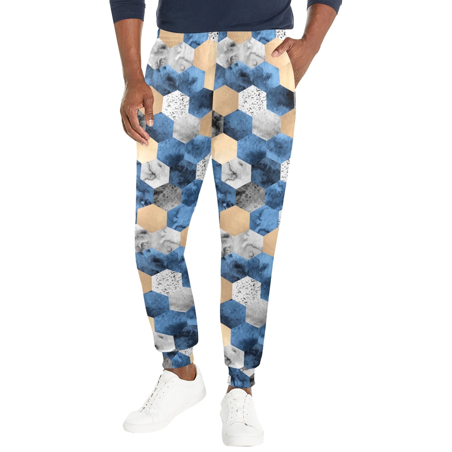 Hexagonal Design Print Pattern JJ0345 Men's Casual Track Pants