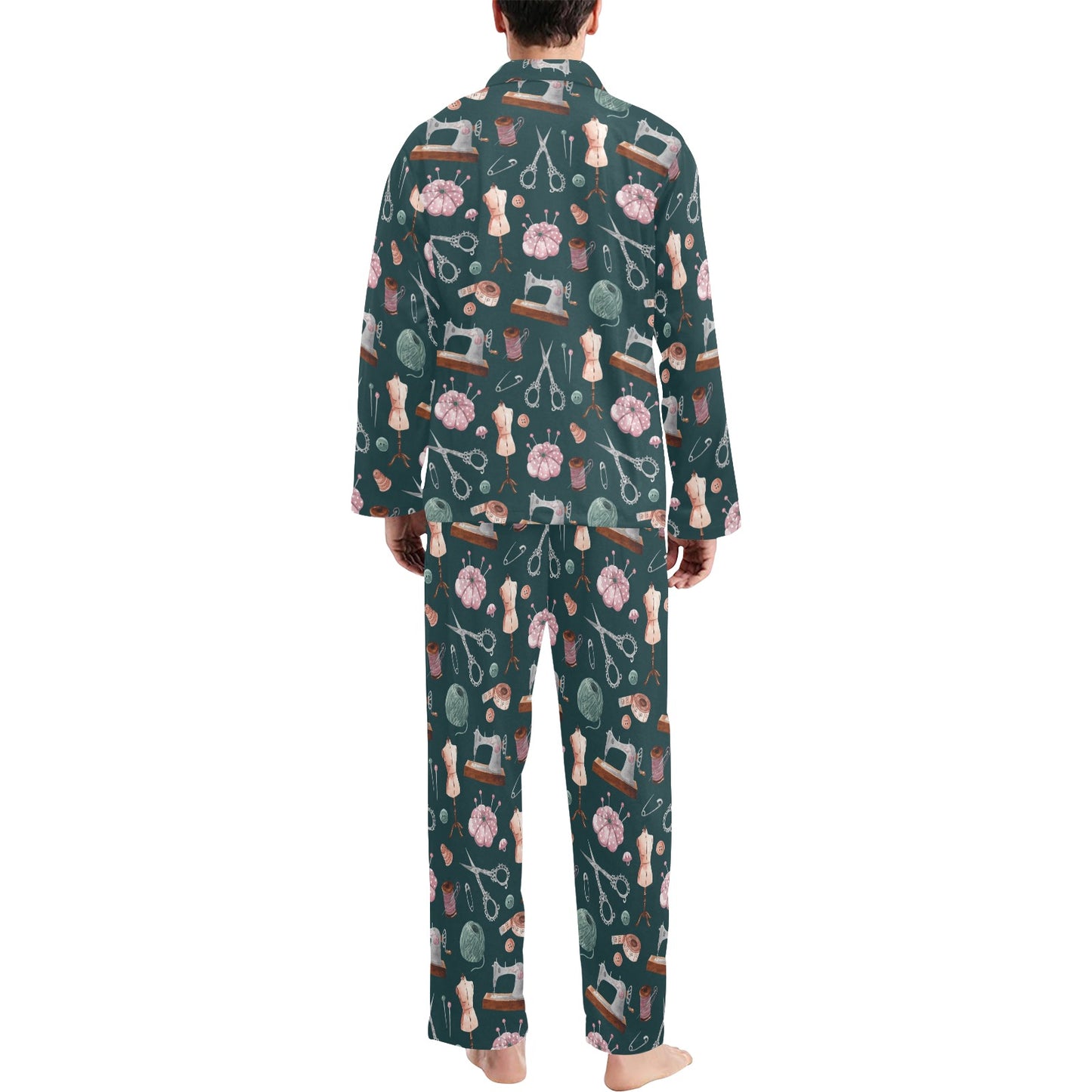Sewing Equipment Print Design LKS307 Men's Long Pajama Set