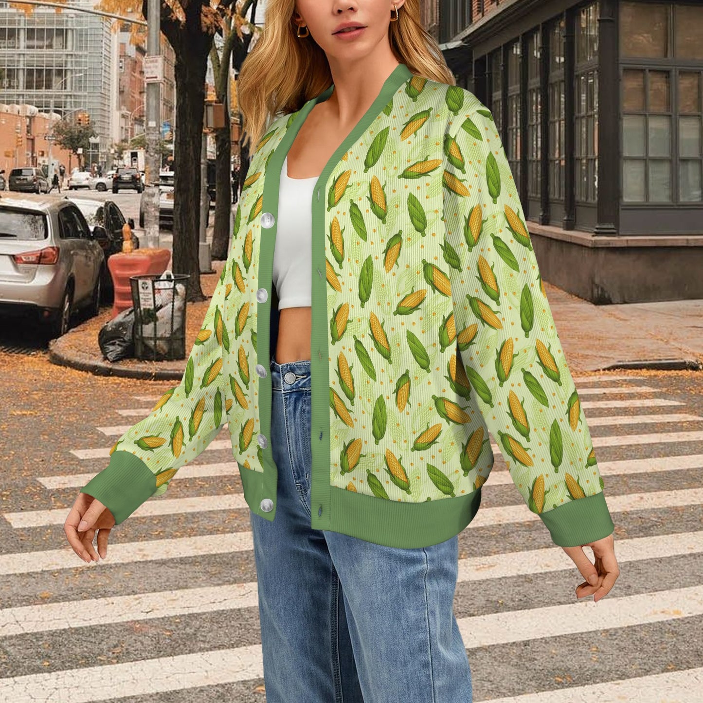 Agricultural Fresh Corn cob Print Pattern Women's Cardigan