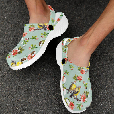 Bird with Red Flower Print Pattern Unisex Clogs Shoes