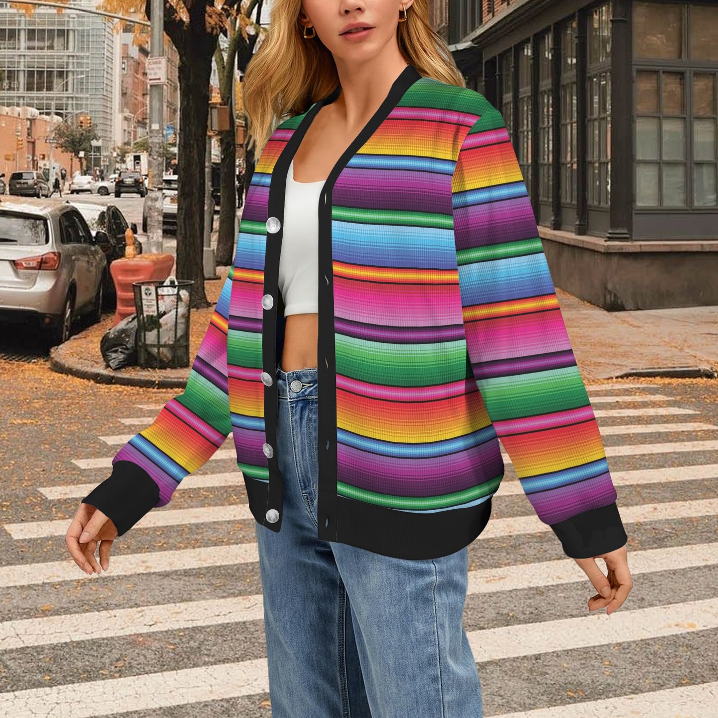 Mexican Blanket Colorful Print Pattern Women's Cardigan