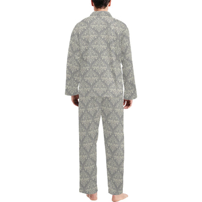 Damask Grey Elegant Print Pattern Men's Long Pajama Set