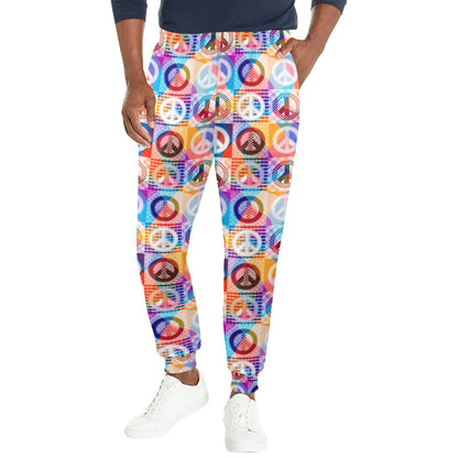 Peace Sign Patchwork Design Print Men's Casual Track Pants
