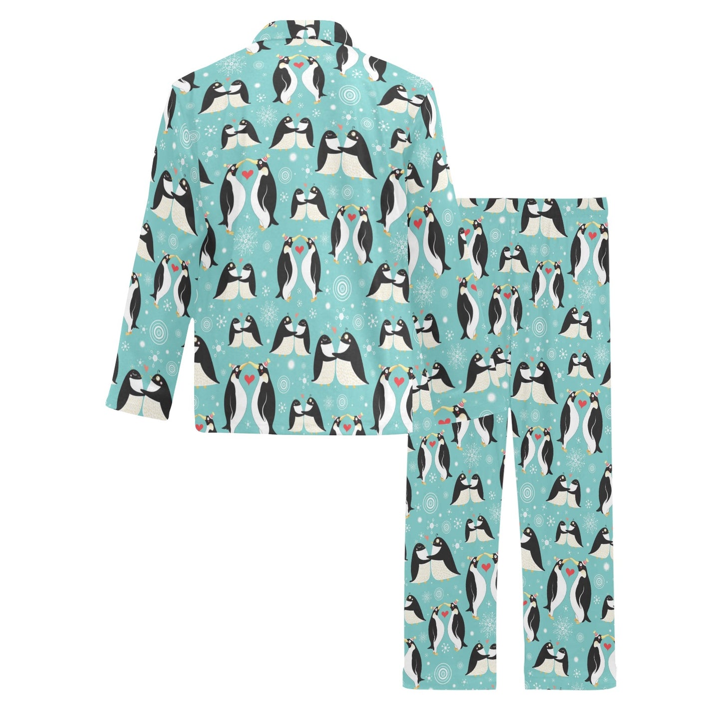 Penguin Love Print Men's Long Pajama Set