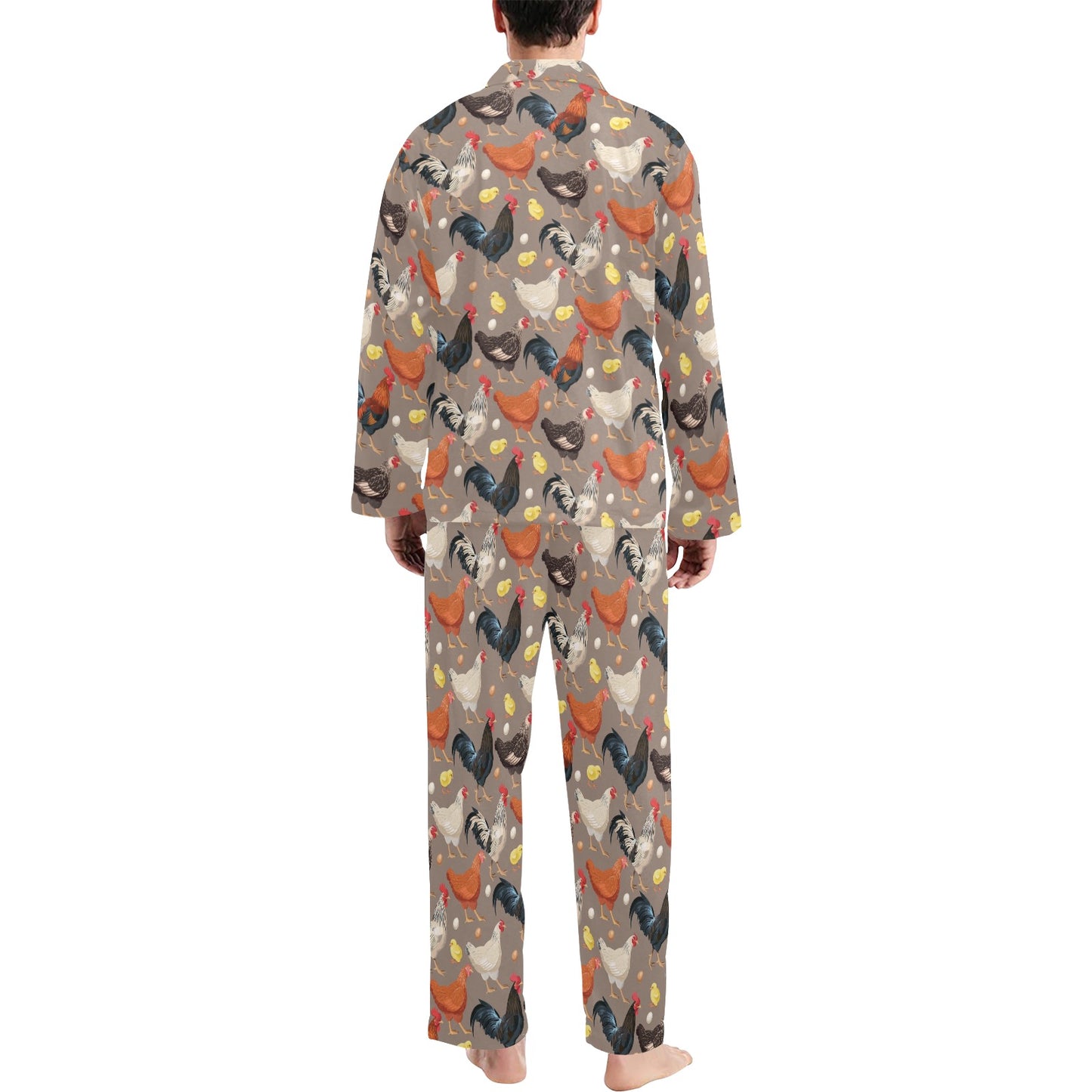 Chicken Evolution Pattern Men's Long Pajama Set