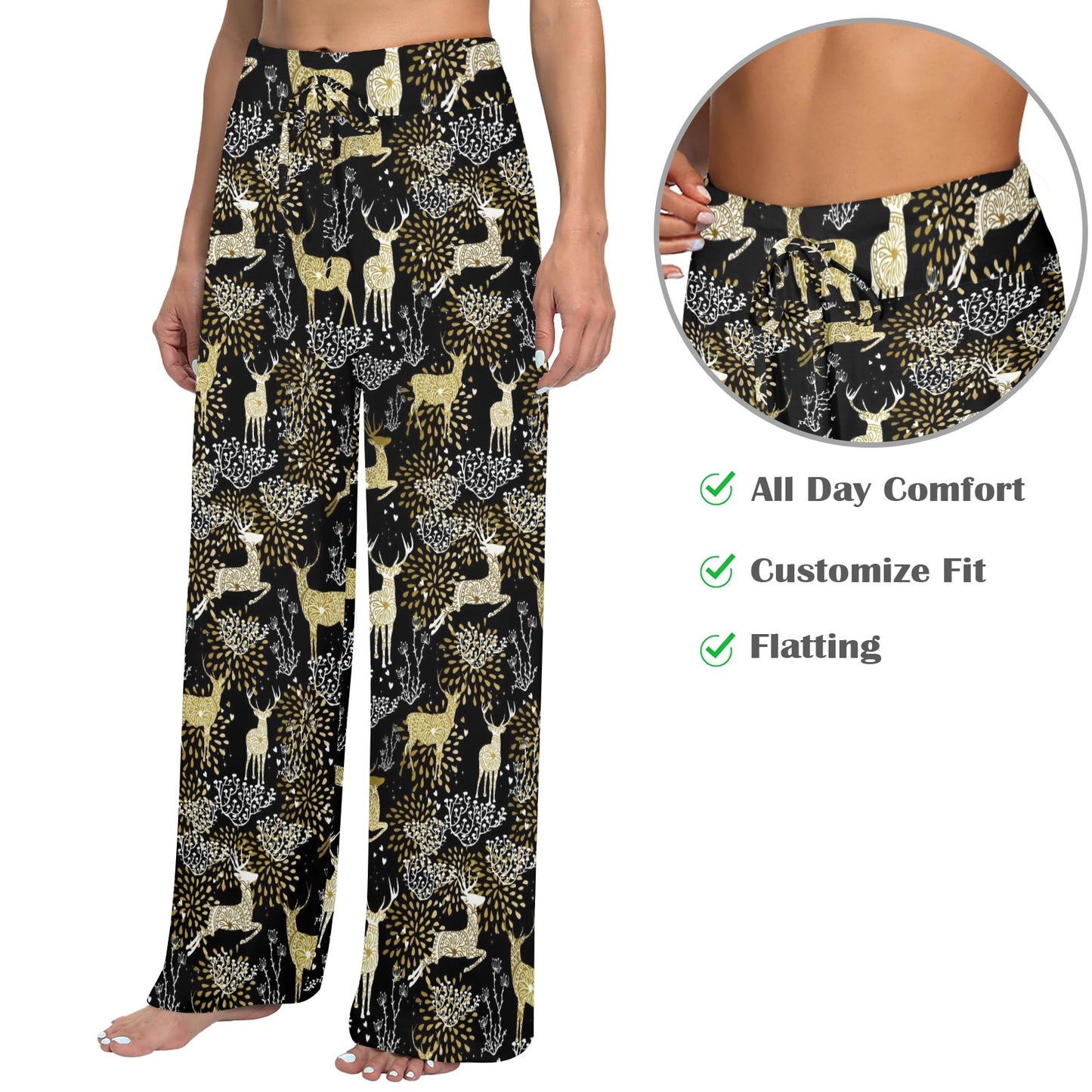Deer Design Print Pattern JJ069 Women's Wide Leg Lounge Pants