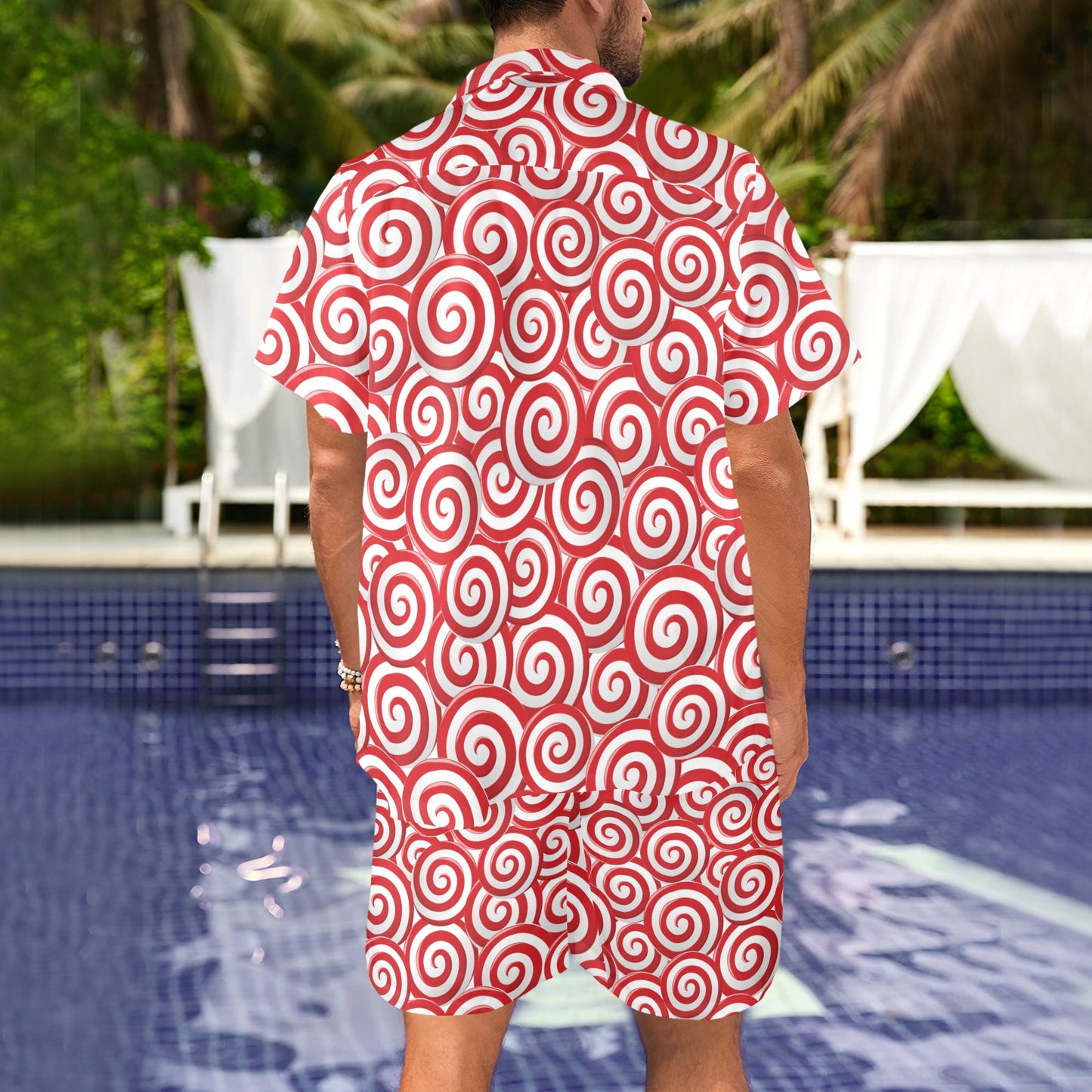 Candy Pattern Print Design 03 Men's Beach Shirt and Shorts Set