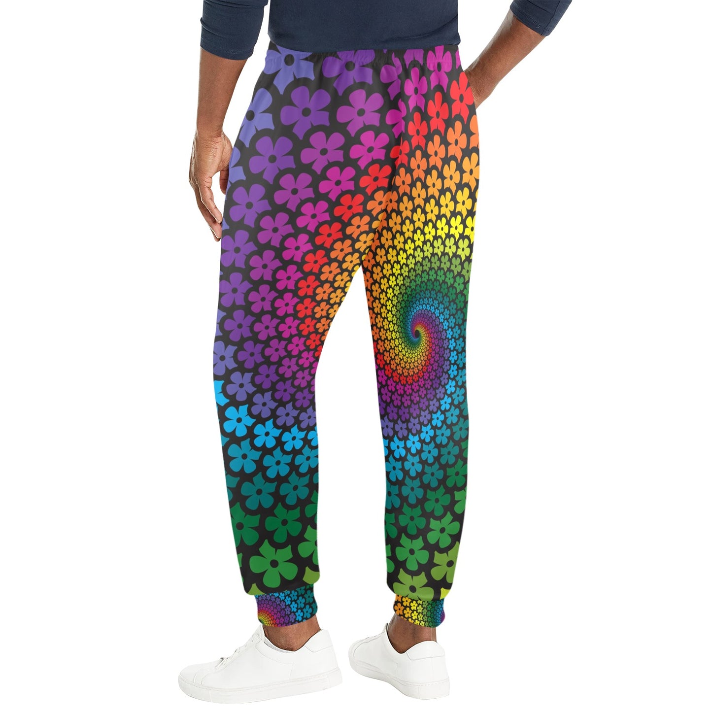 Flower Power Rainbow Spiral Print Men's Casual Track Pants