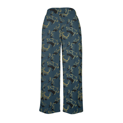 Koi Carp Gold Design Themed Print Women's Wide Leg Lounge Pants
