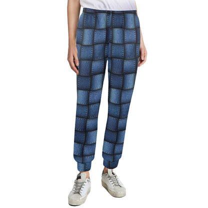 Denim patchwork Design Print Pattern JJ078 Women's Casual Track Pants