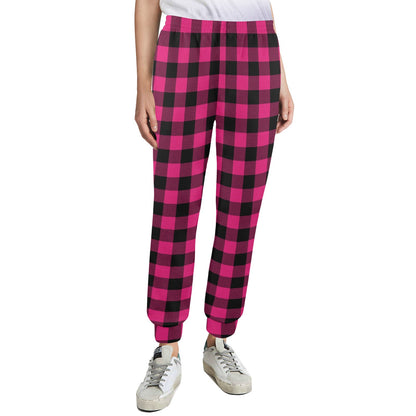 Pink Tartan Plaid Pattern Women's Casual Track Pants
