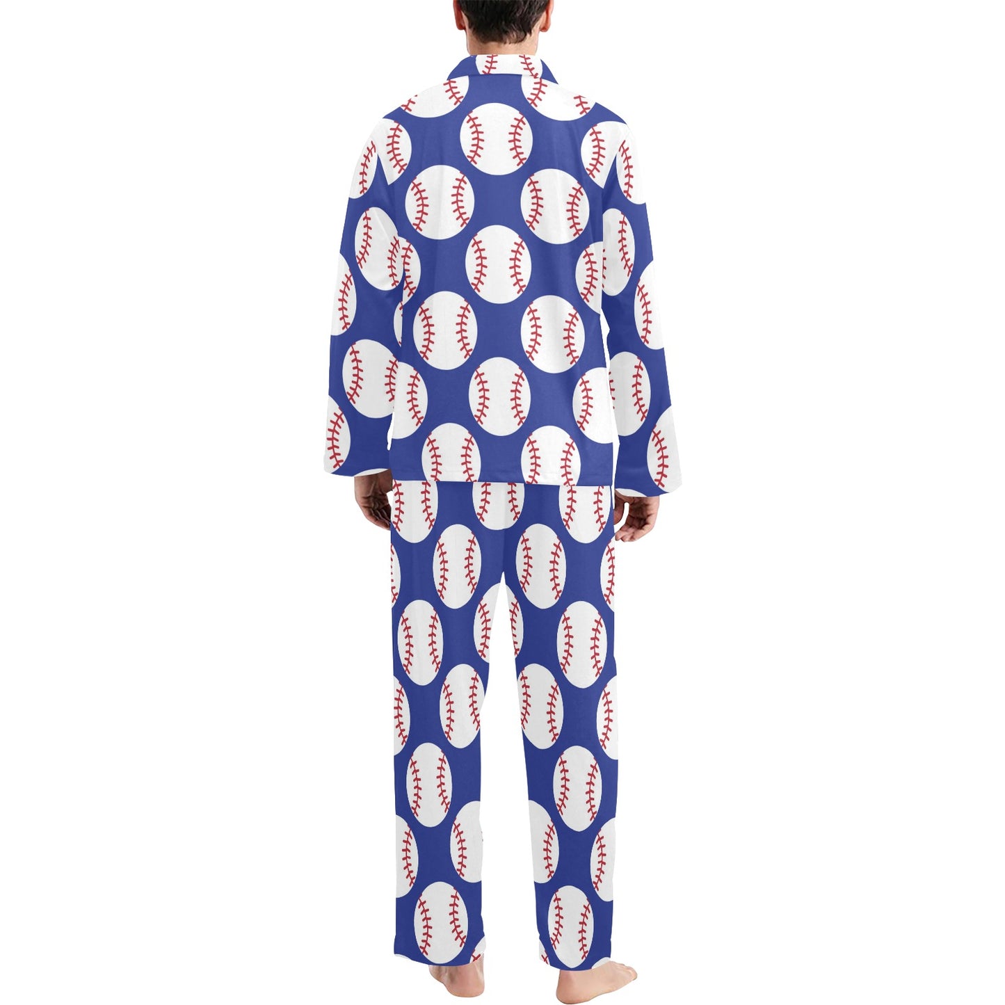 Baseball Blue Background Men's Long Pajama Set