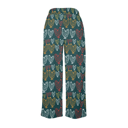 Rooster Hand Draw Design Women's Wide Leg Lounge Pants