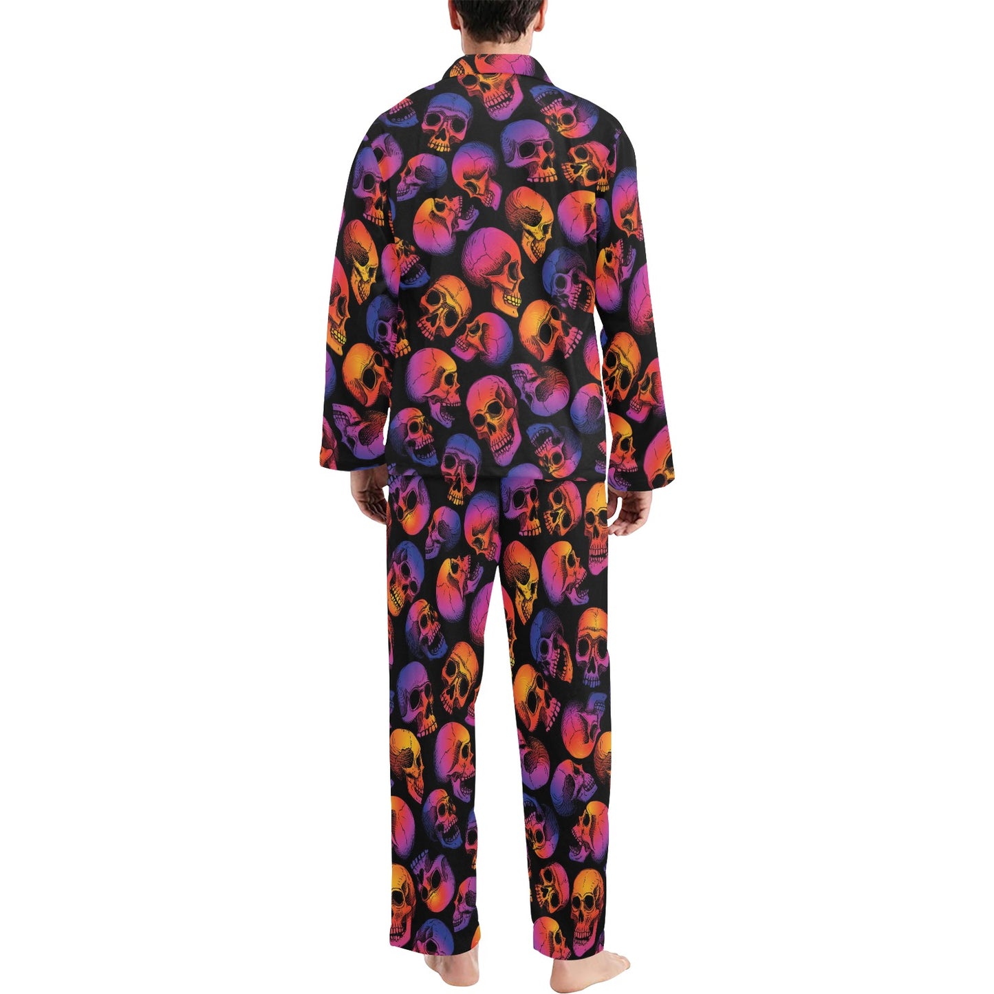 Skull Multicolor Print Design LKS3011 Men's Long Pajama Set