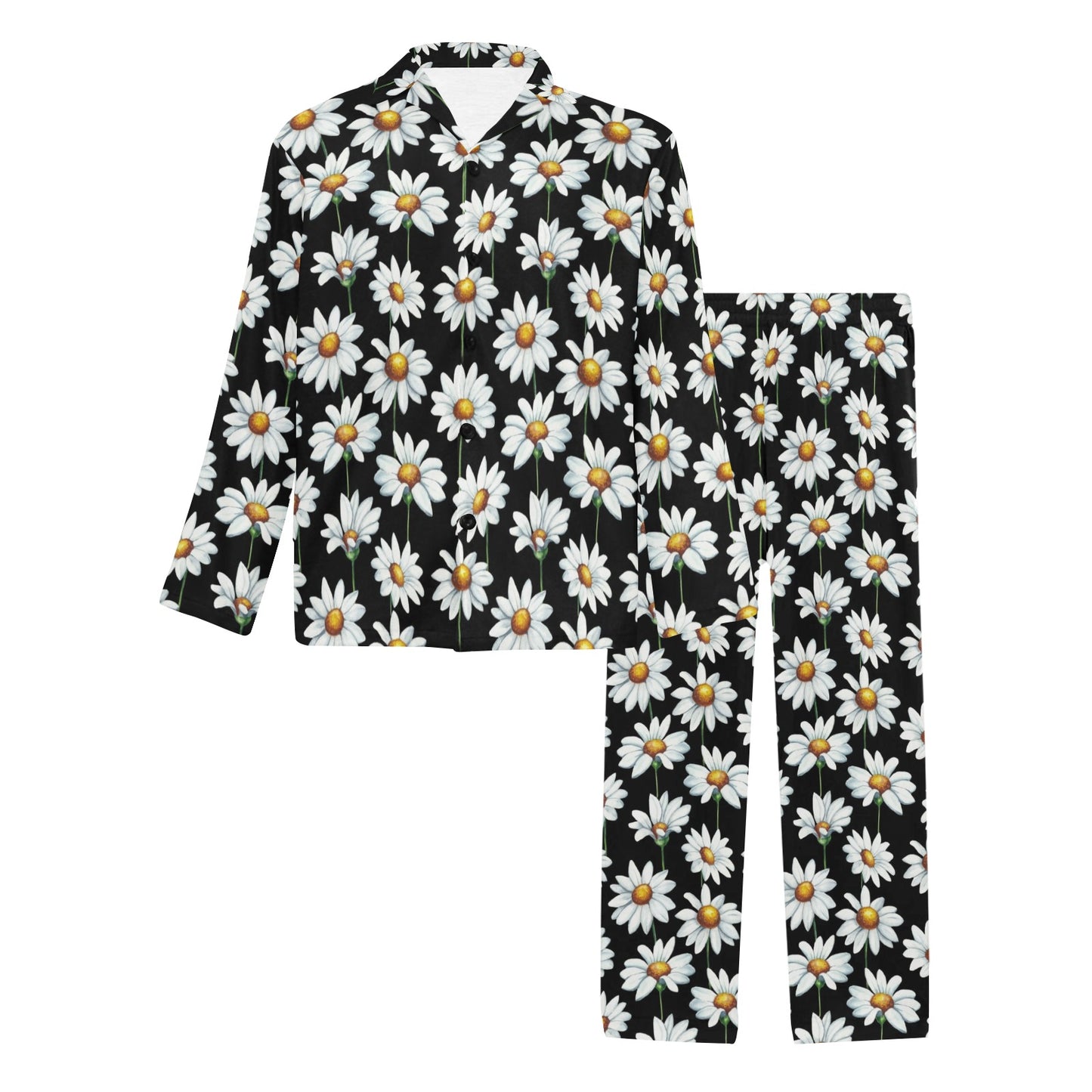 Daisy Print Pattern Men's Long Pajama Set