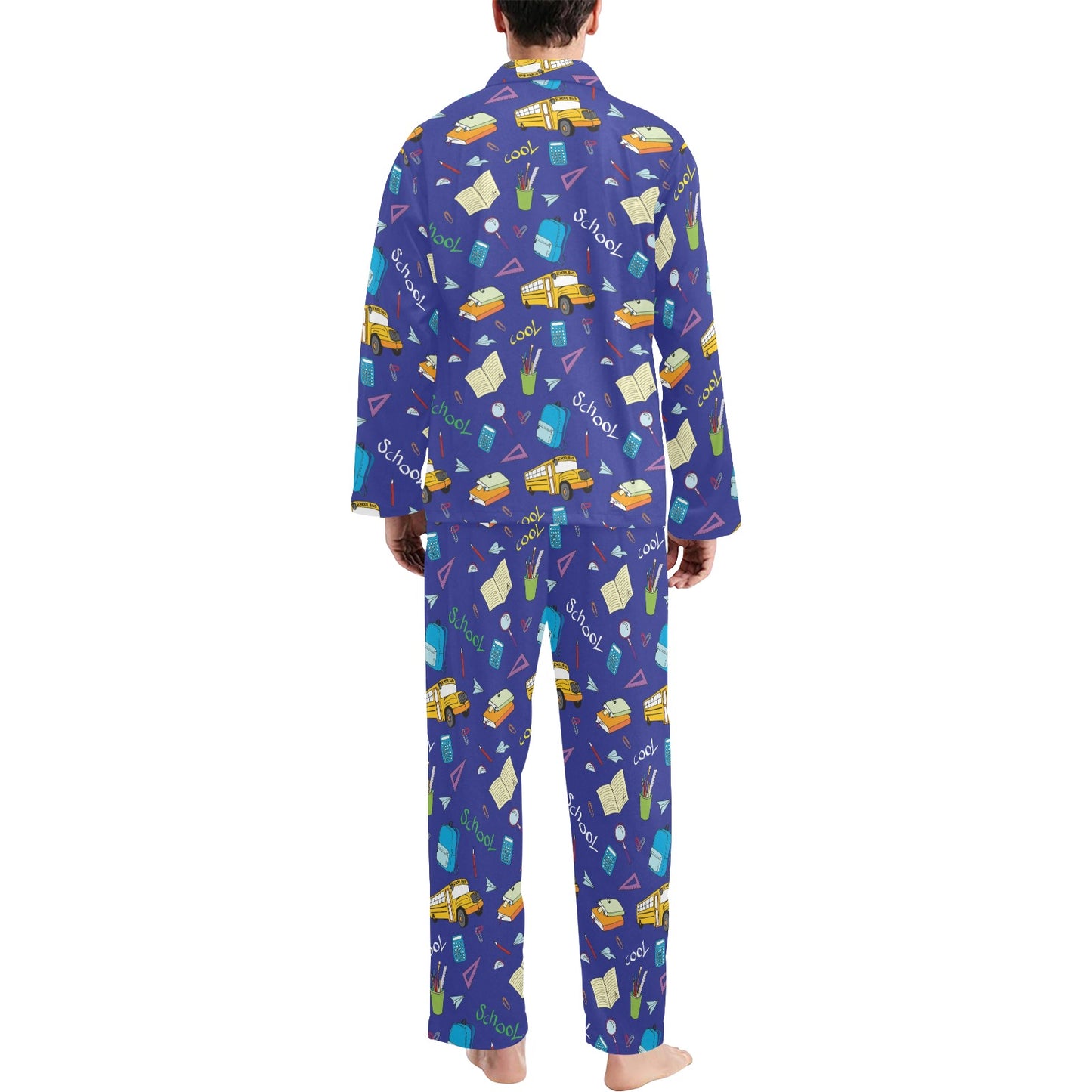 School Bus Print Design LKS307 Men's Long Pajama Set