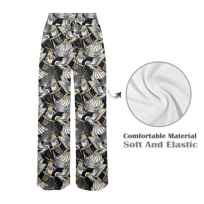 Hummingbird Gold Design Themed Print Women's Wide Leg Lounge Pants