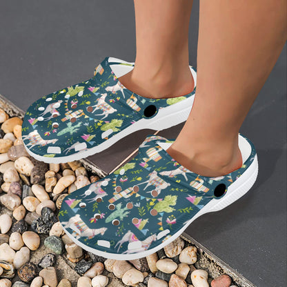 Llama with Cactus Design Print Unisex Clogs Shoes
