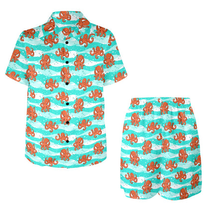 Octopus Cute Design Print Themed Men's Beach Shirt and Shorts Set