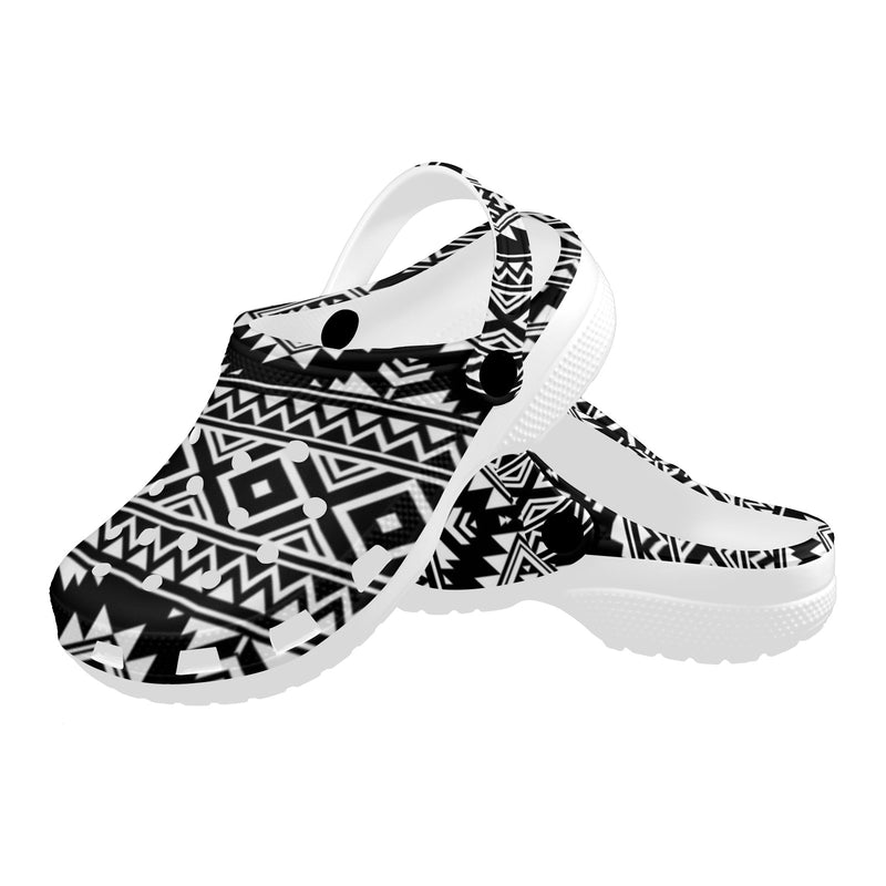 Aztec Black White Print Pattern Unisex Clogs Shoes