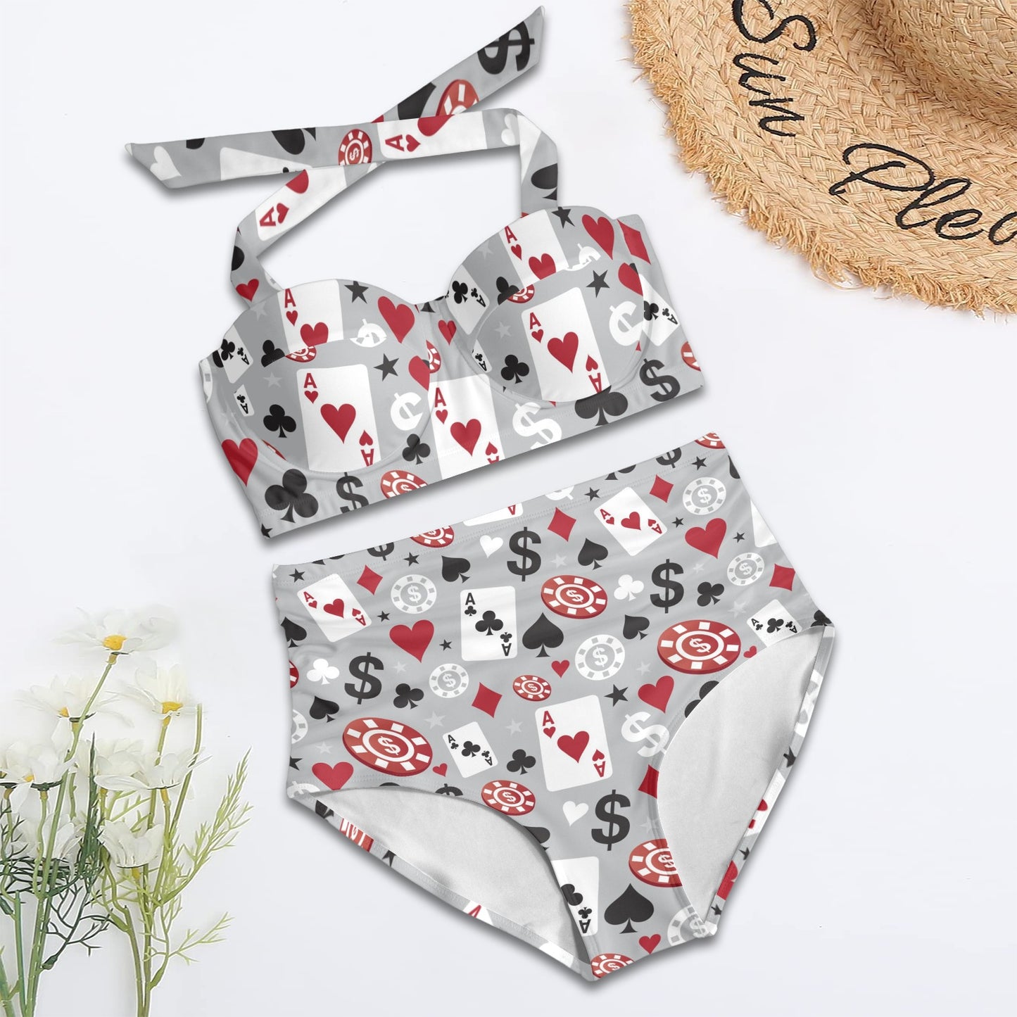Casino Pattern Print Design 01 Halter Neck Bikini Swimsuit
